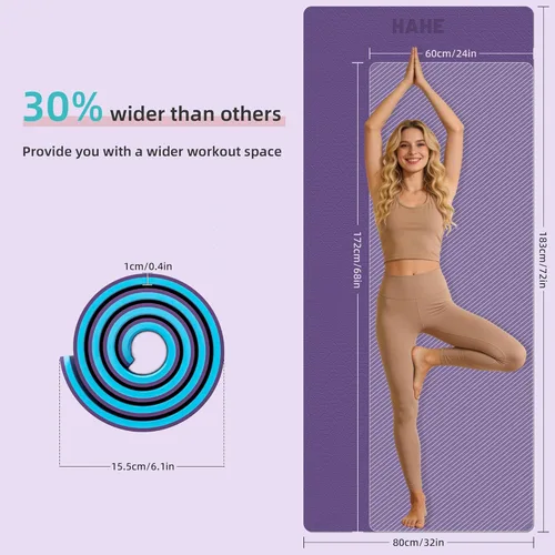Miniatura 3 de HAHE Extra Thick Yoga Mat, 72"Lx32"Wx0.4"Th (10mm), Wide Non-slip Exercise Mats with Carry Strap, Double-Sided POE Fitness Mat for Yoga, Pilates &