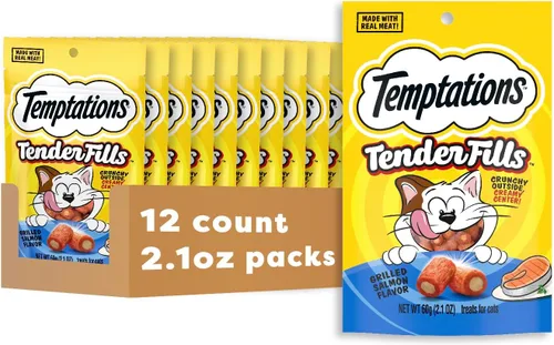 Miniatura 17 de Temptations Tender Fills - Golosinas crujientes y suaves para gatos adultos, sabor a pollo tostado, bolsa de 2.1 onzas (paquete de 12)