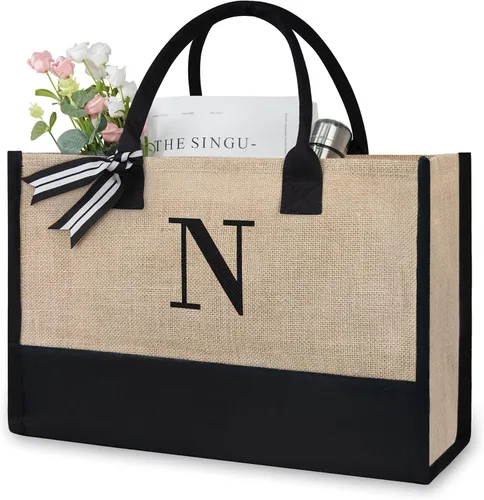 Miniatura 275 de TOPDesign - Bolso de playa de lona con inicial personalizada, bolsa de regalo con monograma, para mujer