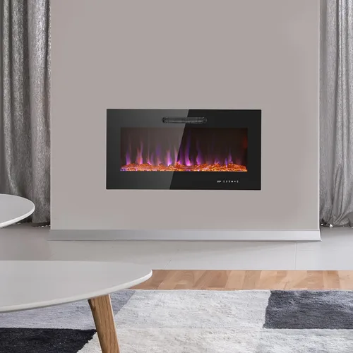 Miniatura 10 de Prominence Home Chimenea eléctrica de diseño delgado LED y chimenea montada en la pared con calentador de 1500 W, opciones de troncos y brasas