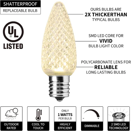 Miniatura 2 de Brightown Guirnalda de luces de Navidad C9, luces LED de Navidad para exteriores con 100 bombillas C9 de fresa, impermeables, extensibles, C9 Blanco