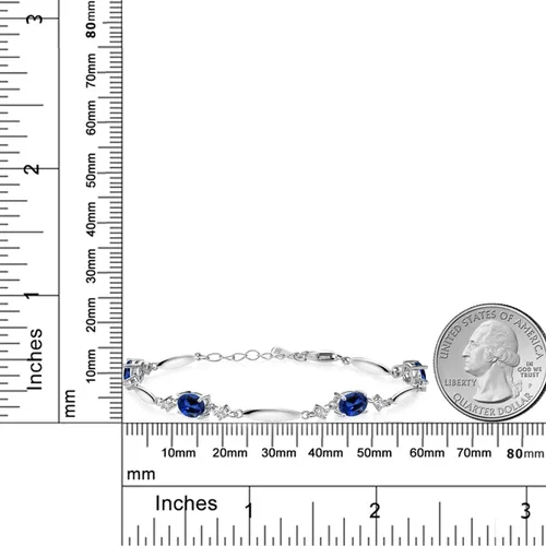 Miniatura 91 de Gem Stone King 925 Sterling Silver Gemstone Birthstone and White Created Sapphire Tennis Bracelet For Women Oval 7X5MM and 2MM 6 Inch + 1 Inch