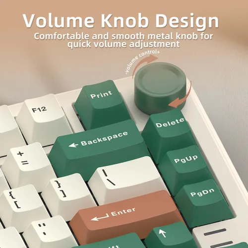 Miniatura 3 de 75% Teclado mecánico retro verde con cable intercambiable en caliente con perilla de metal Junta de montaje RGB retroiluminado programable y luz