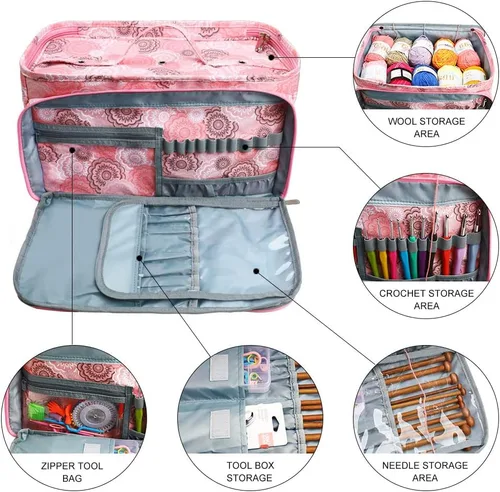 Miniatura 3 de Bolsa de ganchillo, organizador de almacenamiento de hilo sin enredos con 3 ojales, bolsa de punto y organizador de bolsas grandes para proyectos