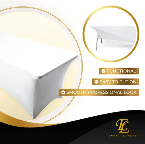 Miniatura 6 de Mantel cubremesa elastizado, rectangular, de 6 ft, de lino de lycra ajustado, para cubrir la mesa de DJ, artesanos, vendedores, bodas, fiestas