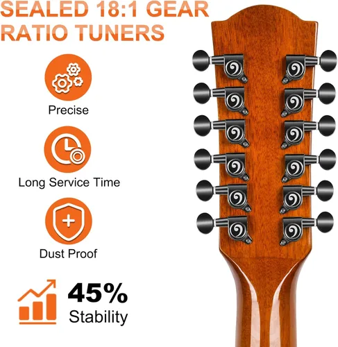 Miniatura 3 de Vangoa Guitarra acústica de 12 cuerdas, guitarra de tamaño completo de 42 pulgadas, 12 cuerdas, parte superior de abeto, cuerpo de sapele
