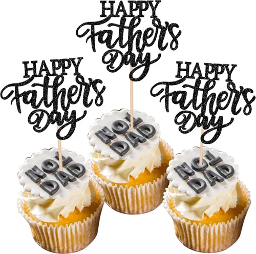 Rsstarxi Paquete de 24 adornos para cupcakes con purpurina negra para el Día del Padre, para el Día del Padre, decoración de tartas, suministros de
