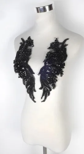 Miniatura 8 de 1 par de diamantes de imitación hechos a mano con cuentas para bricolaje, apliques de ropa, 14.5 x 4.9 pulgadas, decoración de vestido de novia