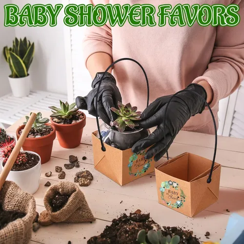 Miniatura 7 de Aliceset 100 bolsas de regalo para suculentas con asa de plástico, caja de regalo de papel kraft, cesta de regalo para baby shower, boda, fiesta,