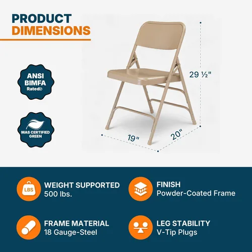 Miniatura 3 de OEF Furnishings Serie OEF300 Sillas Plegables de Acero Premium de Servicio Pesado, Sillas Comerciales de Metal con Triple Refuerzo y Bisagras Beige