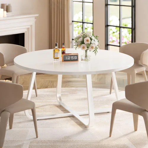 Miniatura 10 de LVB Mesa de comedor redonda negra de 42 pulgadas para 4 a 6, mesas de comedor circulares, mesas de cocina modernas de metal de madera, mesa