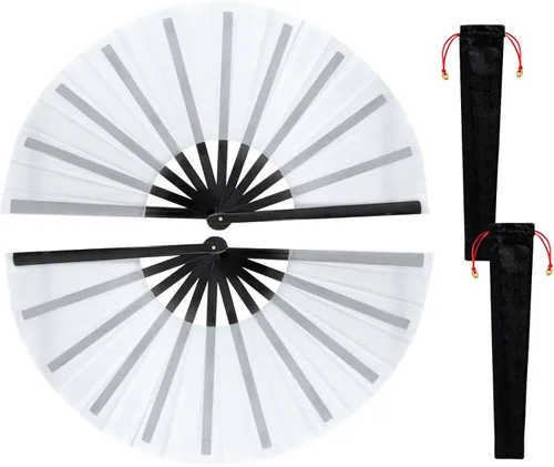 Miniatura 13 de Nydotd Paquete de 2 ventiladores plegables de mano grandes para fanáticos rave, tela de nailon plegable con funda de soporte para hombres y mujeres