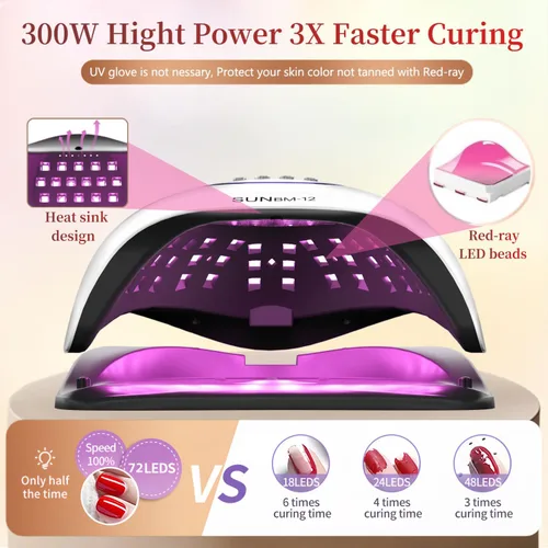 Miniatura 2 de Lámpara de uñas UV LED con 72 perlas, lámparas de curado de uñas de 300 W para esmalte de gel con sensor automático/4 ajustes de temporizador