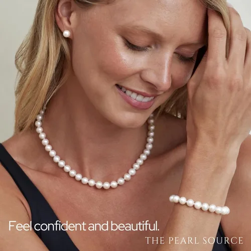 Miniatura 18 de The Pearl Source Real Pearl Necklace for Women with AAA+ Quality Round White Freshwater Genuine Cultured Pearls