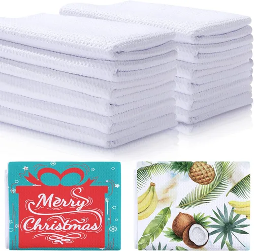 Breling - Toallas de cocina en blanco para sublimación de 16 x 24 pulgadas, toallas de té de microfibra con tejido de gofre para sublimación,