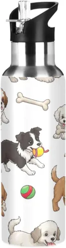 Cute Dogs White Stainless Steel Water Bottle 20 Oz Leakproof Water Bottles, BPA-Free Sports Water Bottle