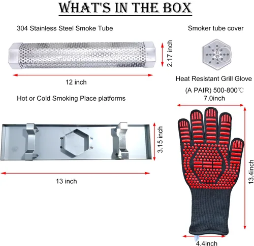 Miniatura 2 de Kit de Tubo Ahumador de Pellets 2X12'', Tubo de Humo para Ahumador de Pellets con Bandeja de Acero Inoxidable y Cubierta de Tubo, 5 Horas de Humo