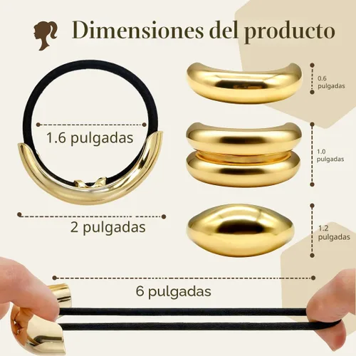 Miniatura 2 de OHCISP 6 piezas de gomas de pelo doradas - 3 estilos de accesorios de pelo dorados para mujeres y niñas, elegantes y chic, brazaletes de pelo