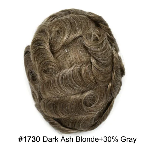 Miniatura 2 de Pieza de pelo para hombre Toupee pelo humano real tupé para hombres piezas de pelo sistema de reemplazo para hombres piel ultra fina 0.002 in 17#