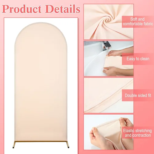 Miniatura 3 de Peryiter 4 fundas de telón de fondo de arco de elastano, beige, para decoración de cumpleaños de boda, 7.2 pies, 6 pies, 5 pies, 4 pies incluidos