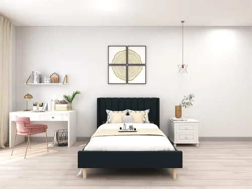 Miniatura 14 de Upholstered Bed Frame with Wingback Headboard and Wood Slats (Beige-Linen, Twin)
