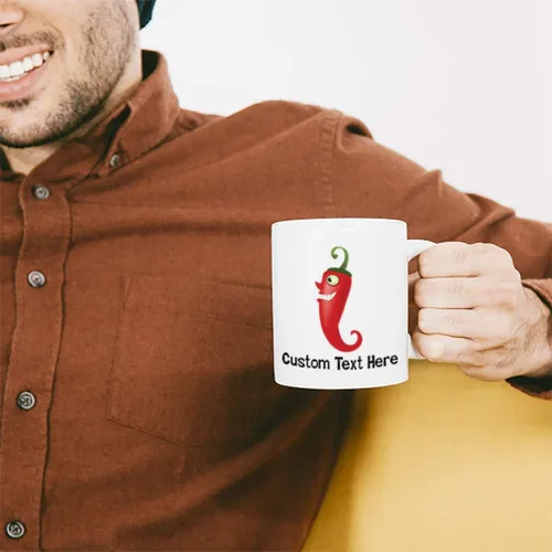 Miniatura 4 de Taza de café divertida personalizada Taza de café Chili Pepper Taza de té de cerámica blanca 11 onzas Texto personalizado aquí