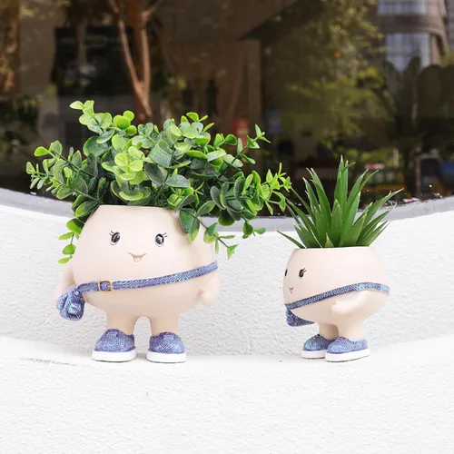 Miniatura 5 de Smily Face Maceta con bonita bolsa de resina para cadena de perlas, macetas únicas para suculentas con agujero de drenaje para plantas
