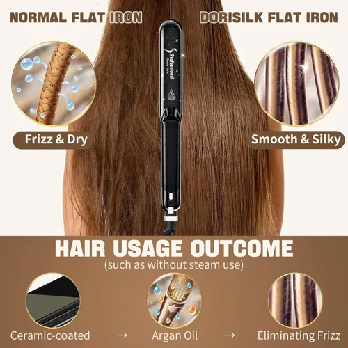 Miniatura 2 de DORISILK Alisadores de Vapor 2.0 Mejorados para el Cabello, Plancha Plana de Vapor de Turmalina Cerámica Profesional de Salón Alisador de Cabello