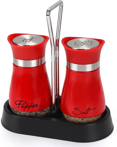 Miniatura 10 de Accmor Juego de saleros y pimenteros con soporte, recipientes de acero inoxidable de 4 onzas con fondo de vidrio para cocina, barbacoa, bar, mesa