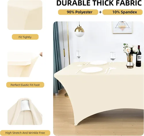 Miniatura 2 de Paquete de 2 Cubiertas de Mesa de Spandex de 4 pies para Mesas Plegables Rectangulares - Manteles Elásticos Ajustados Resistentes a las Arrugas
