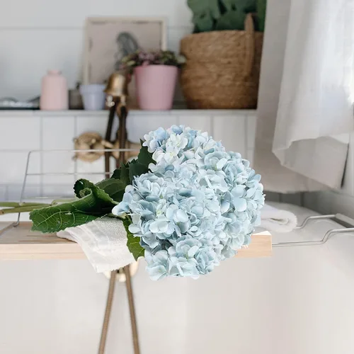 Miniatura 3 de Kisflower Flores artificiales de hortensias azules, 6 unidades, flores falsas para centro de mesa, flores de hortensias de seda azul con tallos