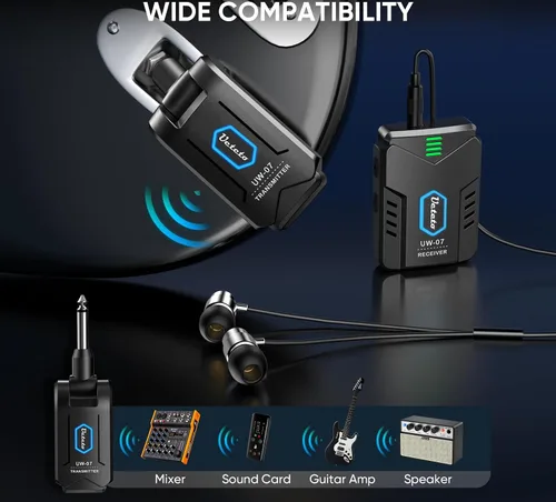 Miniatura 2 de Ueteto Sistema de monitor inalámbrico en el oído, sistema IEM mono de 2.4 GHz con transmisor receptor de cinturón, Plug and Play para músicos