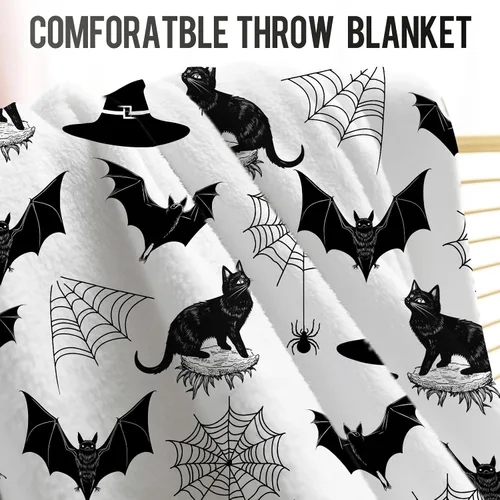 Miniatura 4 de Levens Manta de murciélago de Halloween, manta gótica de murciélago con diseño de gato negro, regalos para adultos, niños y mujeres, con temática