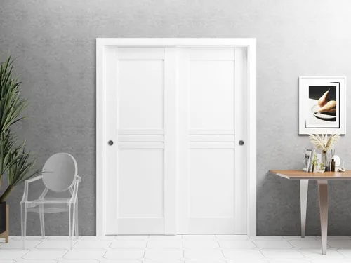 Miniatura 2 de VDOMDOORS Mela 7444 Puertas interiores de derivación, sin vidrio, MDF, 36x80, blanco, accesorios de estilo moderno incluidos