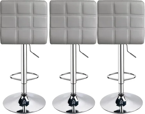 Miniatura 3 de Leopard - Taburetes de bar ajustables de piel sintética moderna con respaldo, juego de 3, taburetes giratorios de altura de mostrador, taburetes