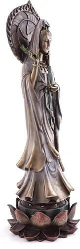 Miniatura 2 de Top Collection Estatua de Guan Yin de pie en pedestal de loto, escultura de Quan Yin de la diosa de la compasión y la misericordia de Asia oriental