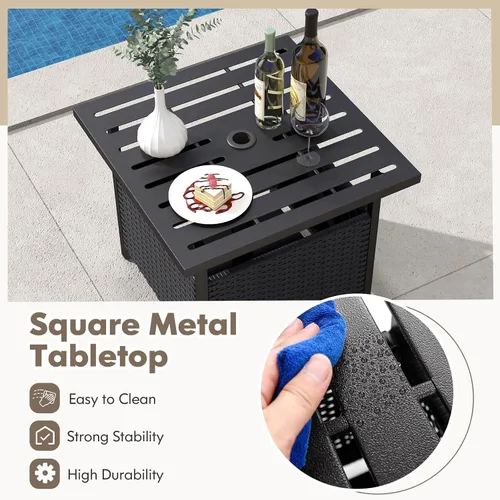 Miniatura 5 de LDAILY Mesa de patio con agujero para paraguas, 22 pulgadas de profundidad x 22 pulgadas de ancho, mesa de mimbre de ratán de polietileno, mesa