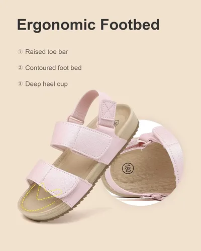 Miniatura 4 de Cubufly Sandalias para niños pequeños, de doble correa, planas, cómodas, para verano, correas elásticas en la parte trasera con gancho