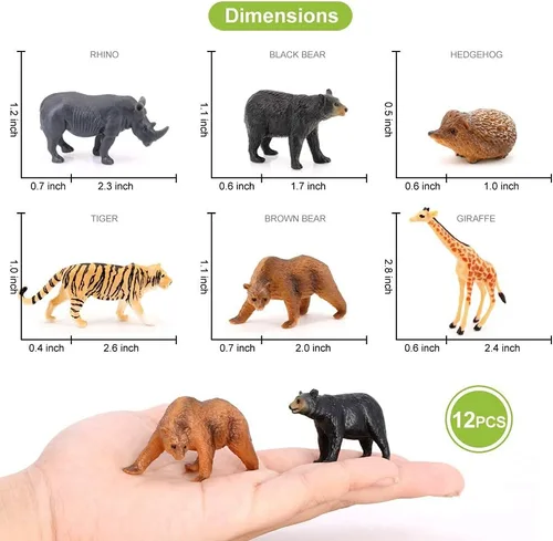Miniatura 5 de Volnau Mini figuras de juguetes de animales de safari, 12 figuras salvajes en miniatura para niños pequeños, regalo de Navidad, cumpleaños, paquete