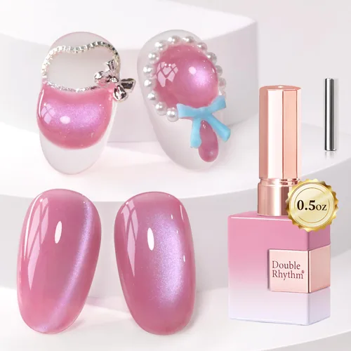 Miniatura 62 de Double Rhythm Esmalte de gel Jelly Glass de ojo de gato con imán, 0.5 onzas líquidas, brillo holográfico, brillante, translúcido