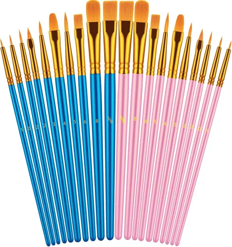 Miniatura 10 de Juego de pinceles para pintura acrílica, 20 piezas de pinceles de pintura acrílica para acuarela al óleo, pinceles de artista para cuerpo, cara, Azul
