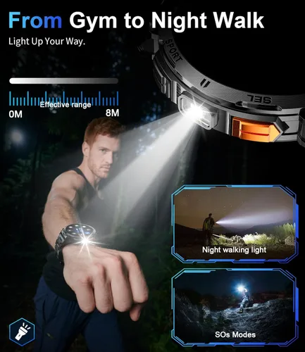 Miniatura 3 de Reloj inteligente militar para hombre, 730 mAh/1.62 pulgadas HD de pantalla grande, linterna/más de 110 modos deportivos, reloj de seguimiento