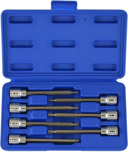 NEIKO 10080A - Juego de llaves de vaso de 3/8 pulgadas extra largas Torx Star Bit | 7 piezas | T10 a T40 | 4-3/8 pulgadas de longitud