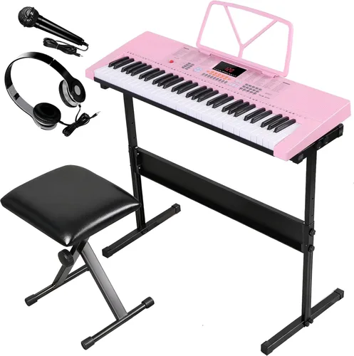Miniatura 10 de ZENY Piano de teclado eléctrico portátil de 61 teclas con altavoces integrados, pantalla LED, auriculares, micrófono, soporte para piano, soporte