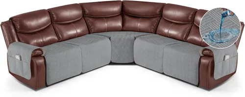 Miniatura 22 de KinCam Fundas impermeables para sofá modular reclinable, fundas de sofá reclinable de gran tamaño para sofá en forma de L, funda de sofá Chocolate