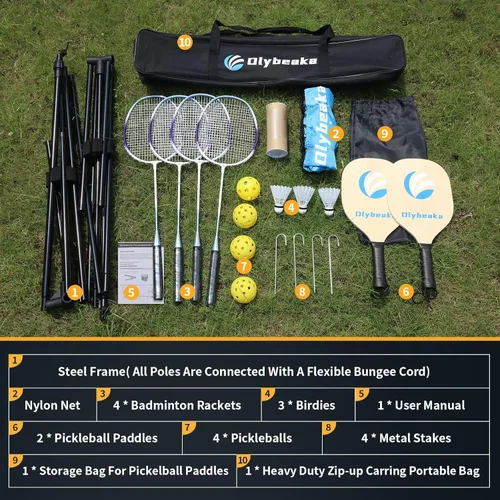 Miniatura 8 de 17FT Portable Pickleball Badminton Net Set Outdoor, Height Adjustable Multi Sports Net Set for Backyards Driveway with 4 Aluminum Rackets, 2 Pickle