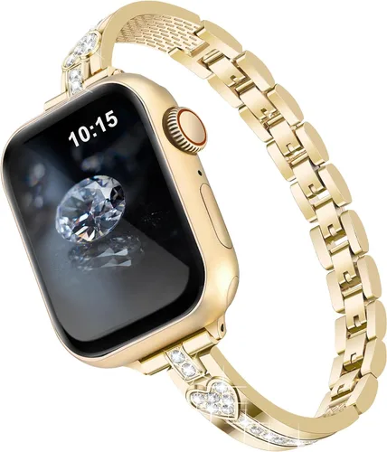 VISOOM Bracelet Compatible for Series 11/10/9/8/se Apple Watch Band 46/45/44/42/41/40/38mm Series 7/SE Women Dressy Luxury Wristband Jewelry Metal