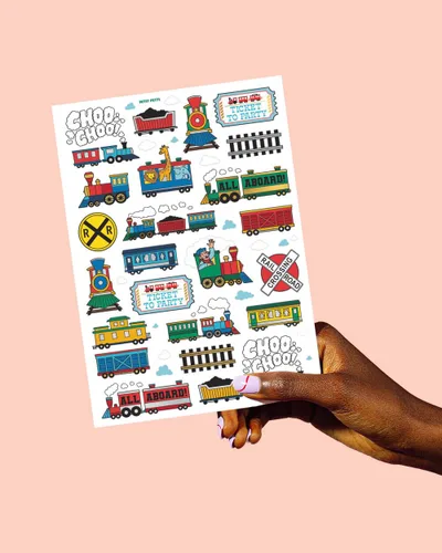 Miniatura 5 de xo, Fetti Suministros de fiesta de tren tatuajes temporales para niños, 48 estilos, cumpleaños de trenes, recuerdos de fiesta Choo Choo