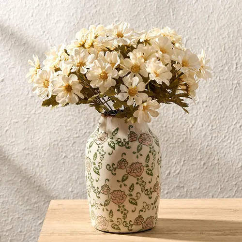 Miniatura 14 de SIDUCAL Jarrón Vintage Azul y Blanco Cerámica Chinoiserie Floral de 6 Pulgadas Jarrón Retro de Porcelana Azul y Blanca con Efecto Agrietado