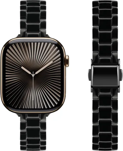 Miniatura 8 de Correa delgada de resina compatible con Apple Watch Band de 38mm, 40mm, 41mm, 42mm, 44mm, 45mm, 46mm, pulsera de tortuga fina de 14mm ligera